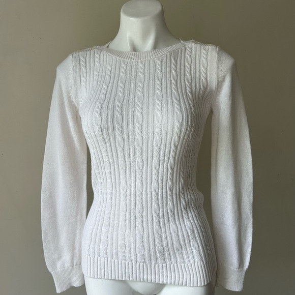 🌼 Banana Republic Cable Knit Button Shoulder Sweater, Ivory S - Picture 2 of 7